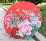 Solparaply/ parasol - rød med flora, lille